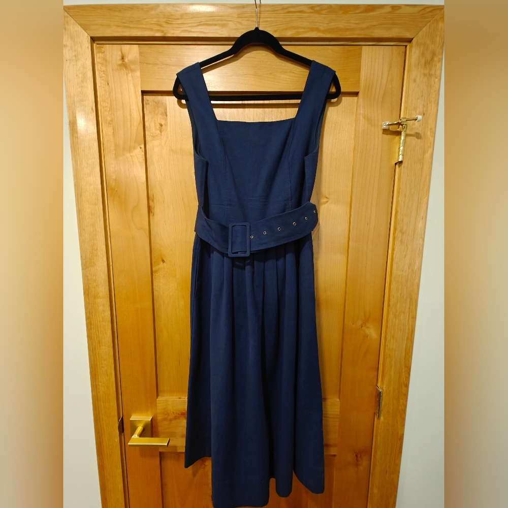 Sea New York Blue Sleeveless Square Neck Midi Dress